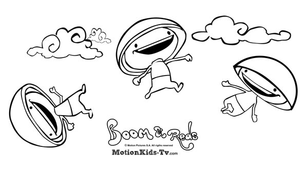 color and paint the funny friends of Boom, the mushrooms Reds cartoon